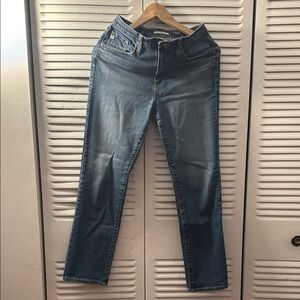Blue Straight Leg Jeans with Faded Vintage Look